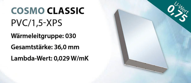 Placa sanduíche COSMO Classic PVC valor U 0,75